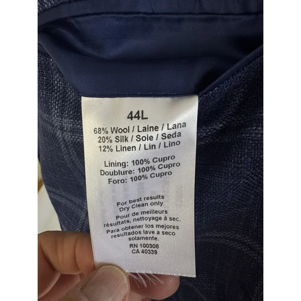 NWT Peter Millar Sport Coat Blazer Wool Silk Linen ATL‎ Blue Plaid 44 Long $1295